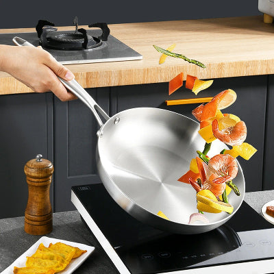  poele acier inoxydable 304 poignee ergonomique saute legume crevette